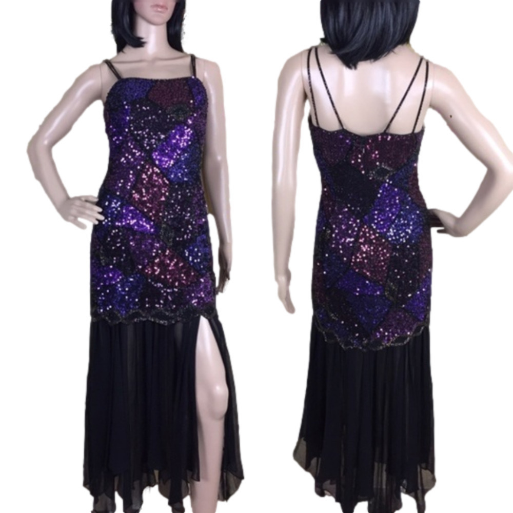 OLEG CASSINI Gatsby Style Beaded Silk Dress Size 4